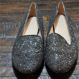 Topshop Black‎ glitter Moroccan flats size 7